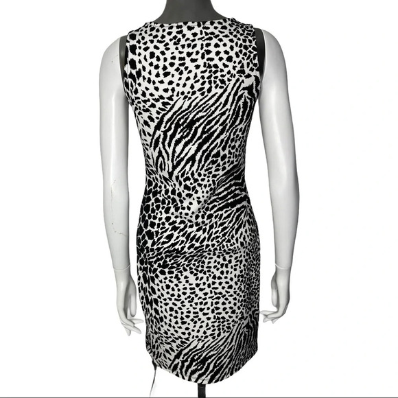 🛍️3/$40 Suzy Shier Sleeveless Animal Print Sheath Dress  Black White Small - Picture 4 of 6